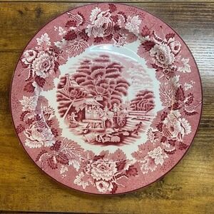 Wood & Sons English Scenery Pink Red Transferware Dinner Plate Enoch Woods 10in
